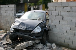 Car crashed through a wall